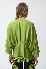 Joseph Ribkoff Hammered Satin Peplum Top 251037 Greenery