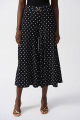 Joseph Ribkoff Silky Knit Dot Print Pull-On Culotte Pants 251040 Black/Vanilla