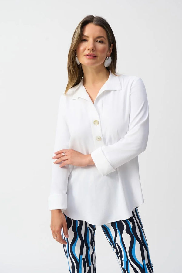 Joseph Ribkoff Gauze Straight Top with Button Detail 251079 Vanilla