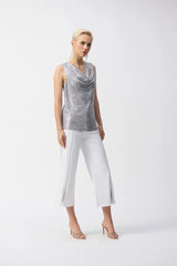 Joseph Ribkoff Foiled Mélange Knit Sleeveless Top 251081 Grey/Silver