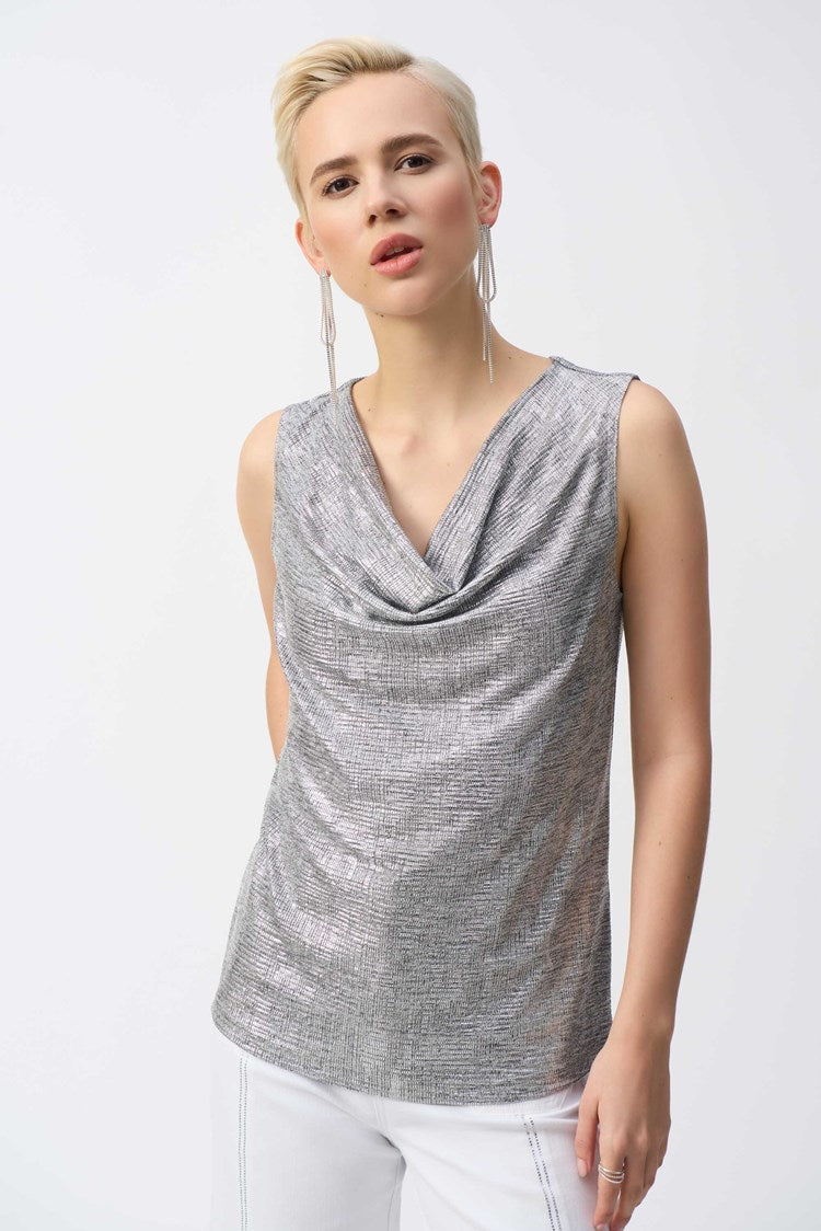 Joseph Ribkoff Foiled Mélange Knit Sleeveless Top 251081 Grey/Silver