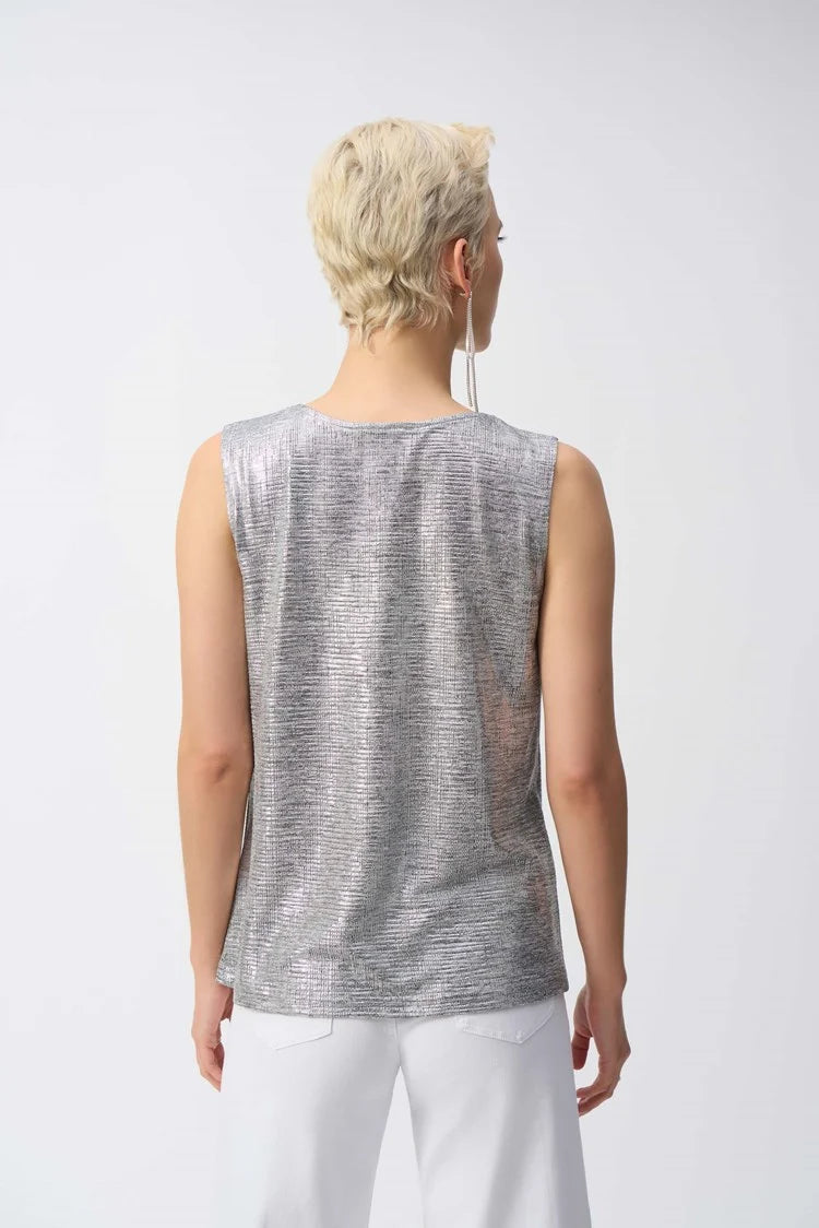 Joseph Ribkoff Foiled Mélange Knit Sleeveless Top 251081 Grey/Silver