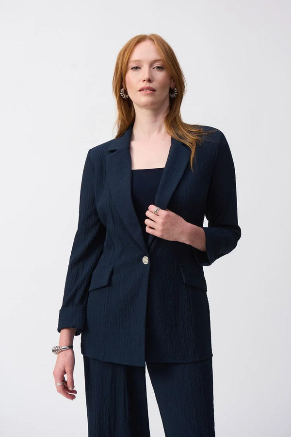 Joseph Ribkoff Seersucker Straight Blazer 251082 Midnight Blue