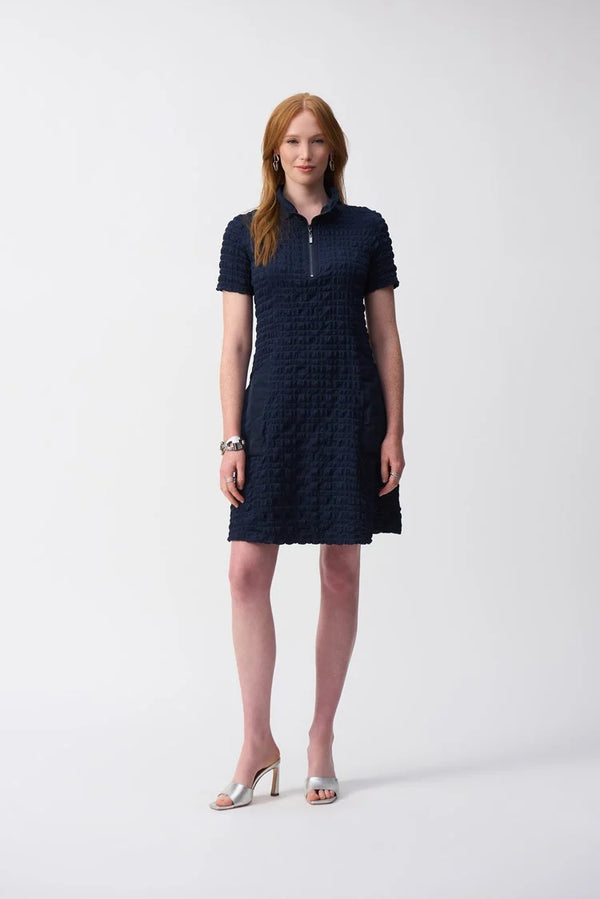 Joseph Ribkoff Bubble Jacquard A-Line Dress 251084 Midnight Blue