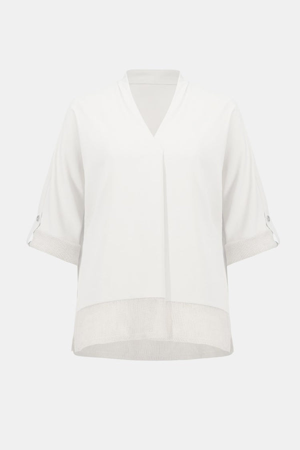 Joseph Ribkoff Woven and Mesh Boxy Top 251086 Vanilla