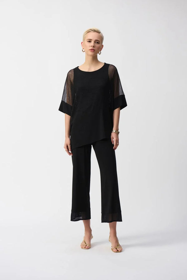 Joseph Ribkoff Mesh and Silky Knit Cocoon Top 251092 Black