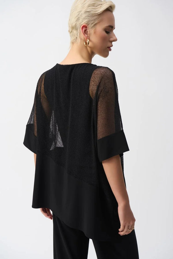 Joseph Ribkoff Mesh and Silky Knit Cocoon Top 251092 Black