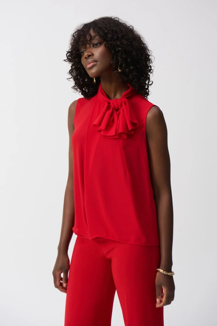 Joseph Ribkoff Georgette Sleeveless Top with Bow Collar 251115 Radiant Red