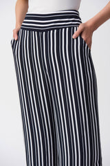 Joseph Ribkoff Woven Stripe Print Culotte Pants 251162 Vanilla/Midnight Blue