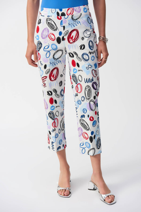 Joseph Ribkoff Millennium Abstract Print Crop Pants 251221 Vanilla/Multi