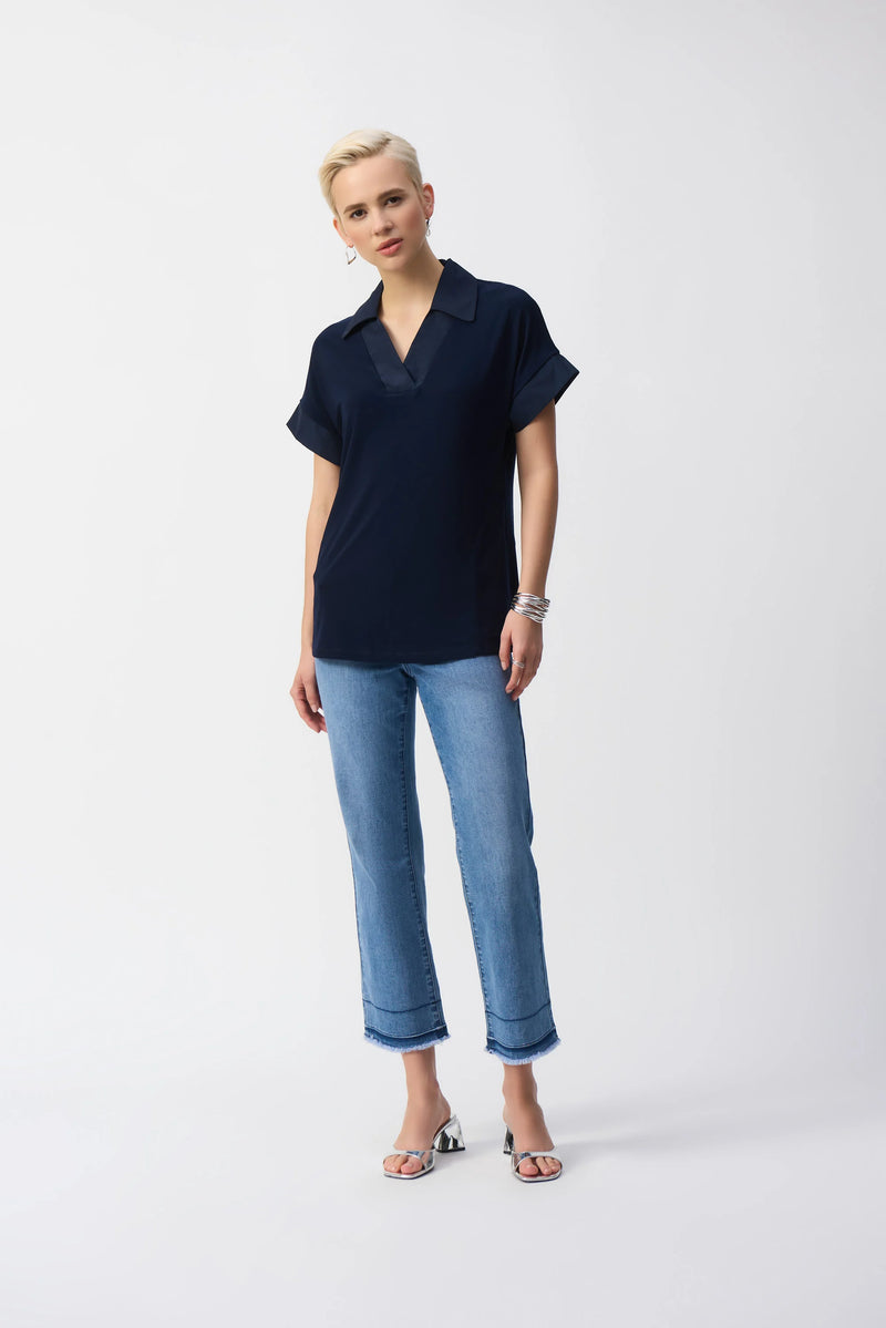 Joseph Ribkoff Silky Knit and Memory Boxy Top 251290 Midnight Blue