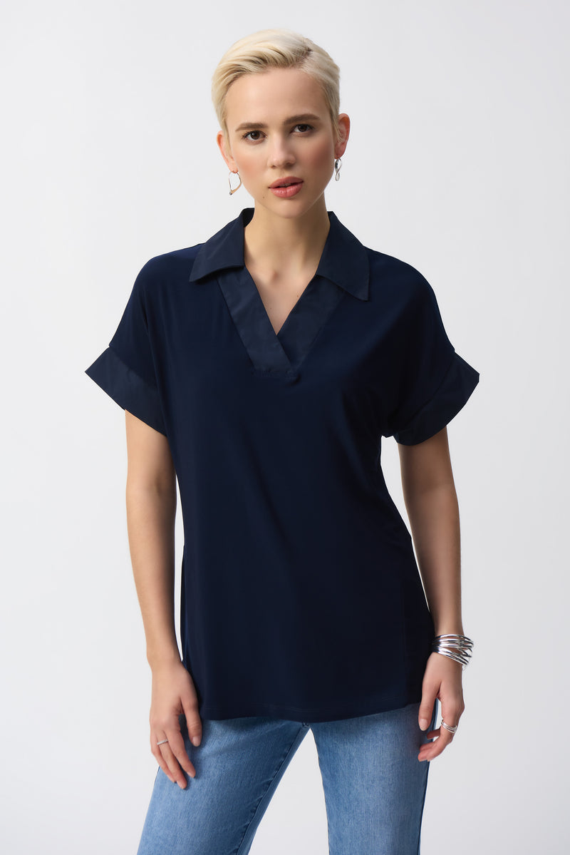 Joseph Ribkoff Silky Knit and Memory Boxy Top 251290 Midnight Blue