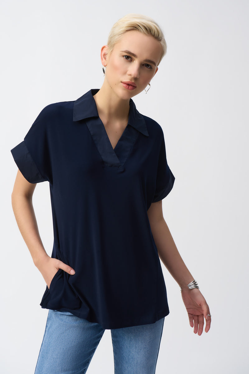 Joseph Ribkoff Silky Knit and Memory Boxy Top 251290 Midnight Blue