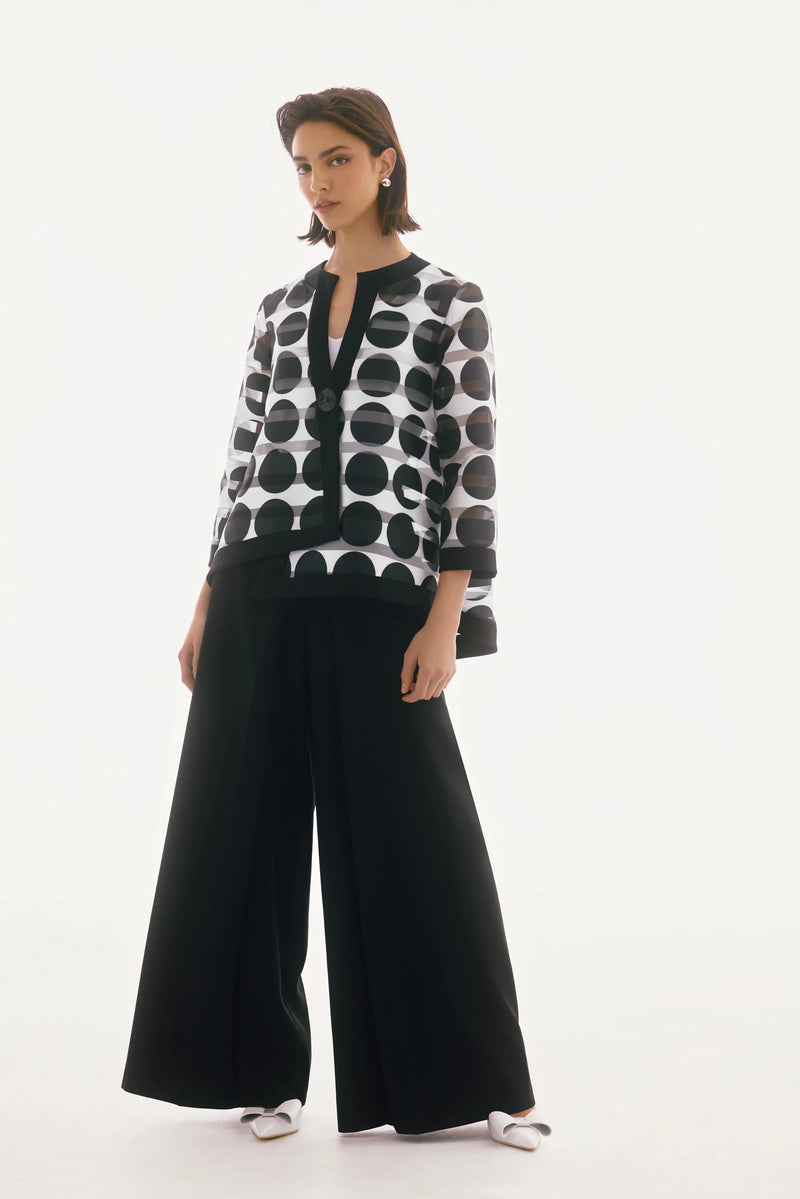 Joseph Ribkoff Signature | Shadow Stripe Dot Print Swing Jacket 251772 Black/Vanilla