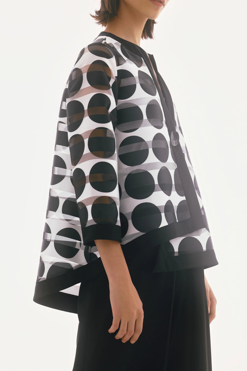 Joseph Ribkoff Signature | Shadow Stripe Dot Print Swing Jacket 251772 Black/Vanilla