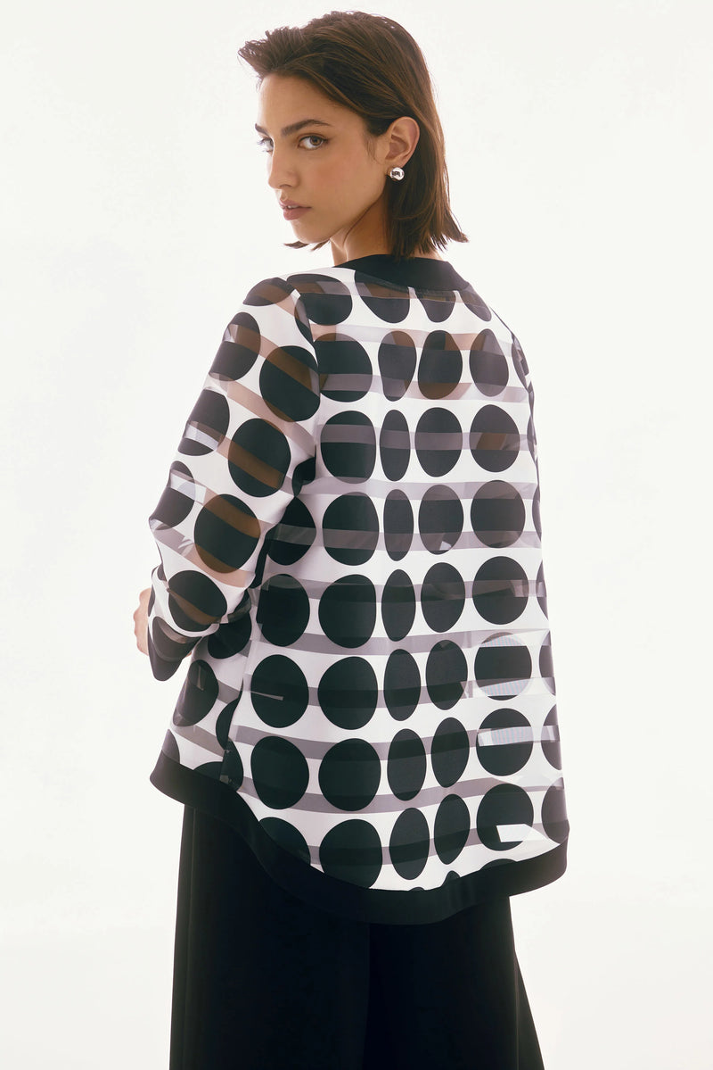 Joseph Ribkoff Signature | Shadow Stripe Dot Print Swing Jacket 251772 Black/Vanilla