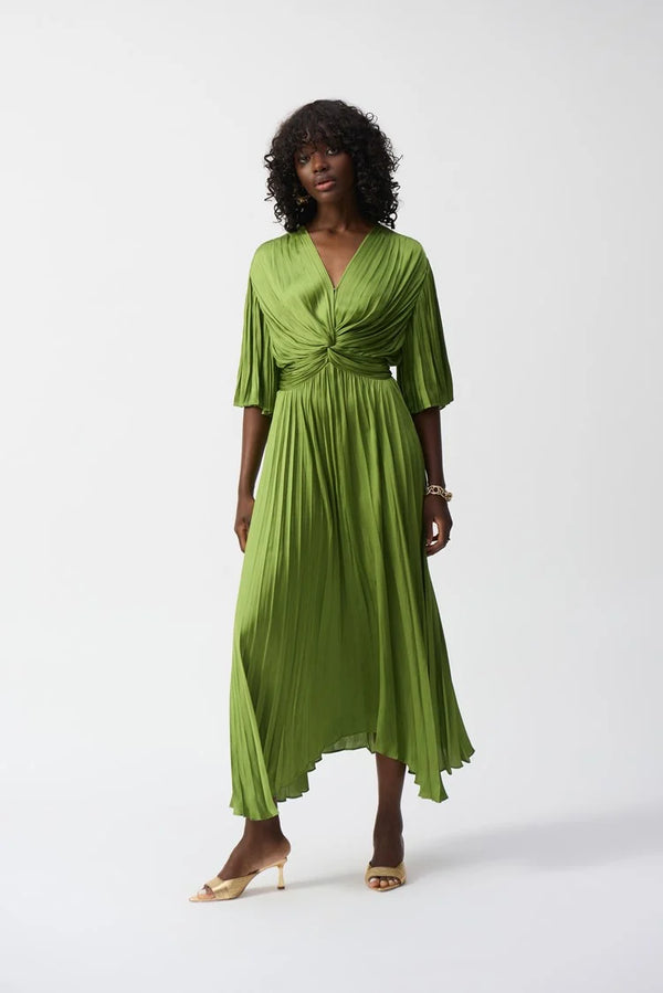 Joseph Ribkoff Pleated Satin Midi Dress 251903 Greenery