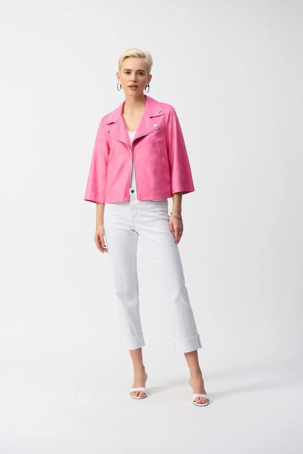 Joseph Ribkoff Foiled Faux Suede Swing Jacket 251908 Bubble Gum