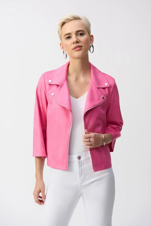 Joseph Ribkoff Foiled Faux Suede Swing Jacket 251908 Bubble Gum