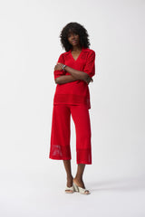 Joseph Ribkoff Sweater Knit Culotte with Pointelle Detail 251915 Radiant Red