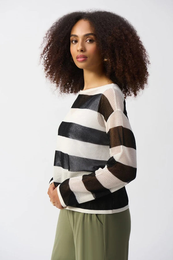 Joseph Ribkoff Striped Sweater Knit Pullover 251922 Vanilla/Black