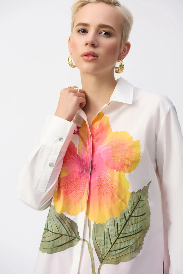 Joseph Ribkoff Embroidered Flower Cotton Shirt 251938 Vanilla/Multi