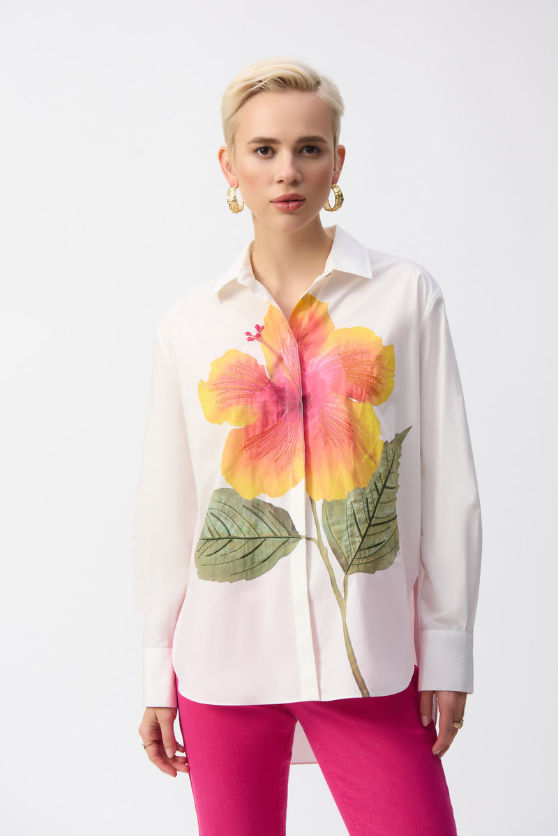 Joseph Ribkoff Embroidered Flower Cotton Shirt 251938 Vanilla/Multi