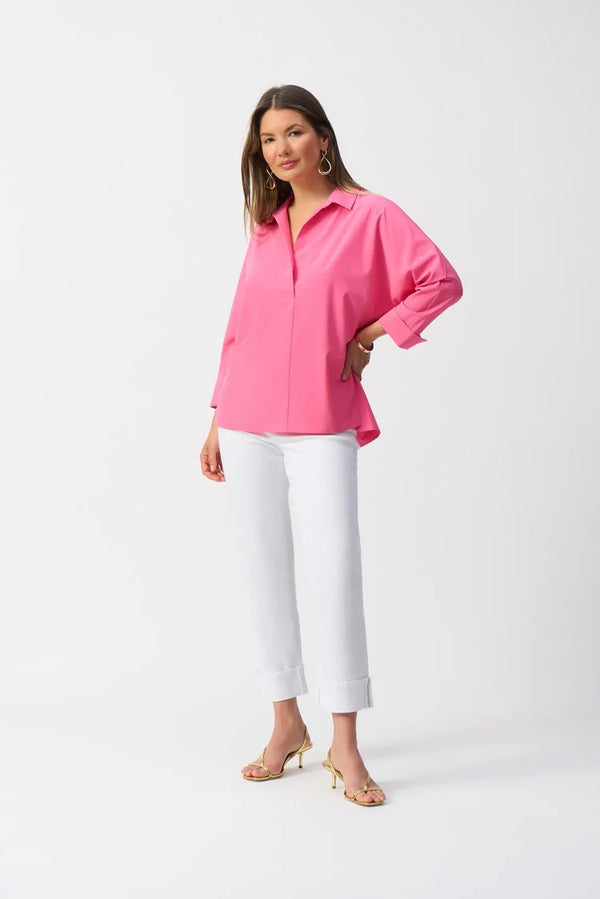 Joseph Ribkoff Poplin Boxy Shirt with Overlapping V-Neck 251948 Bubble Gum