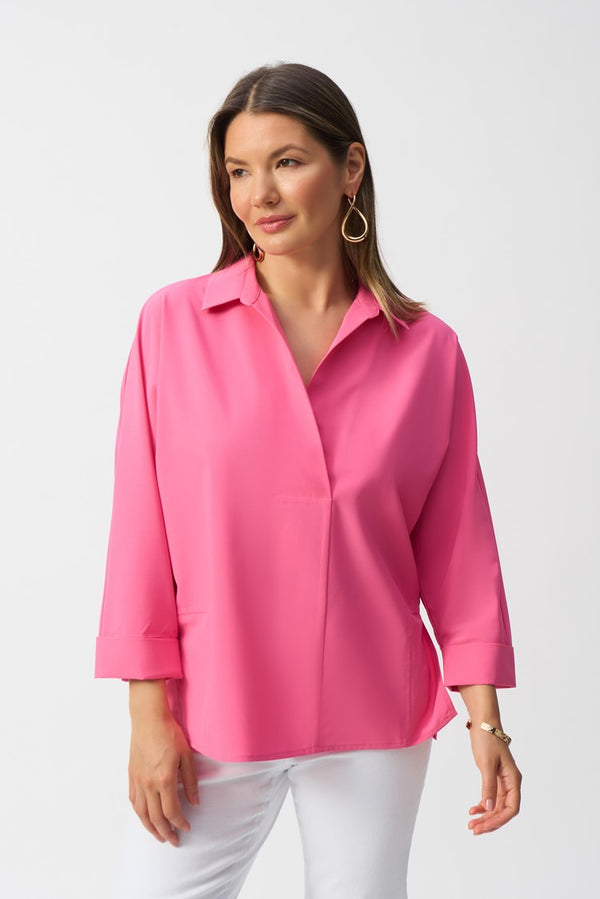 Joseph Ribkoff Poplin Boxy Shirt with Overlapping V-Neck 251948 Bubble Gum