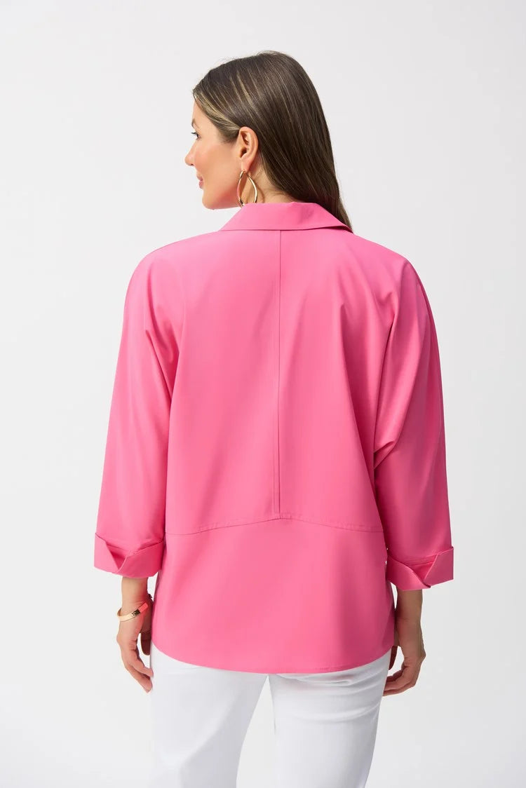 Joseph Ribkoff Poplin Boxy Shirt with Overlapping V-Neck 251948 Bubble Gum