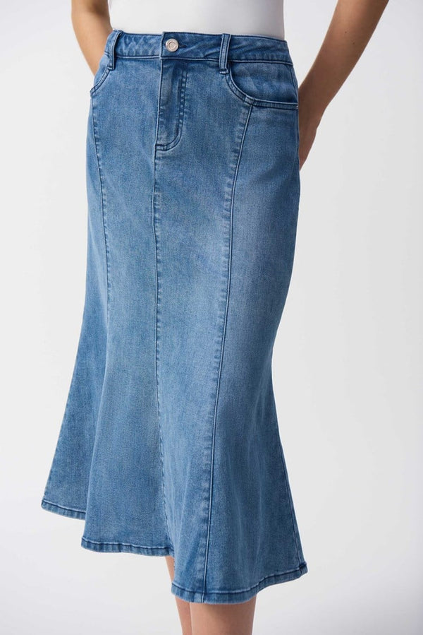 Joseph Ribkoff Stretch Denim Trumpet Skirt 251952 Vintage Blue