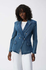 Joseph Ribkoff Stretch Denim Double-Breasted Blazer 251962 Denim Medium Blue