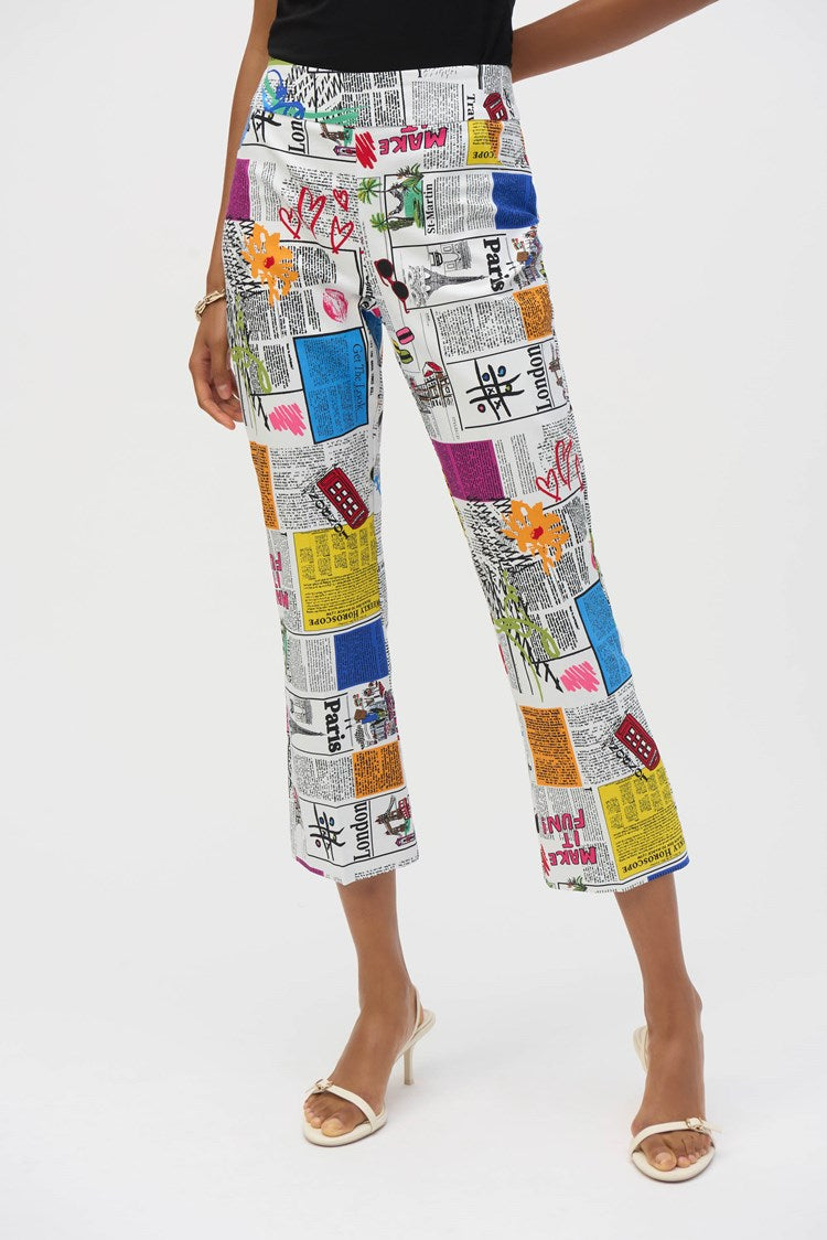 Joseph Ribkoff Millennium Word Print Flared Pants 252047 Multi