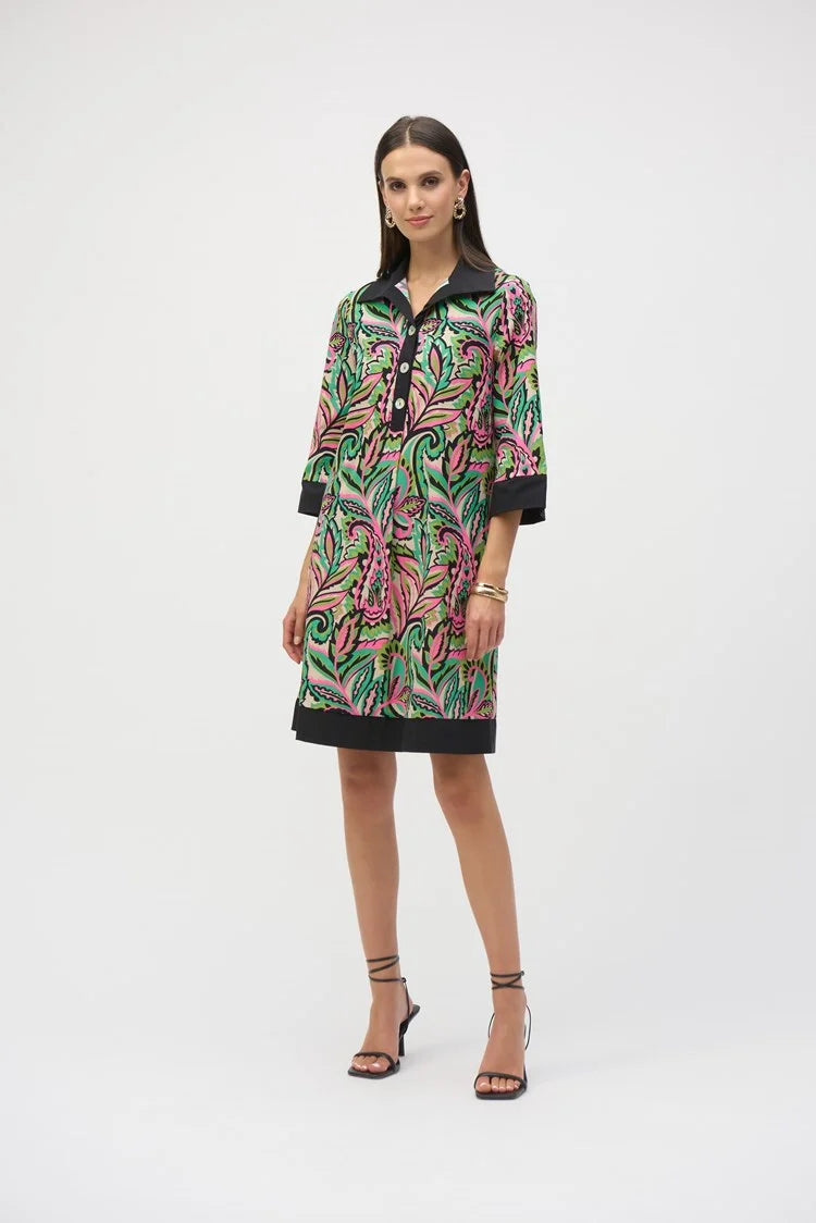 Joseph Ribkoff Poplin Paisley Print A-Line Dress 252078 Black/Multi