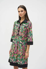 Joseph Ribkoff Poplin Paisley Print A-Line Dress 252078 Black/Multi