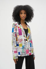 Joseph Ribkoff Silky Knit Word Print Fitted Blazer 252088 Multi