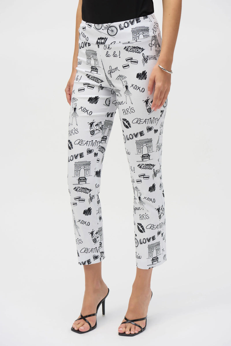 Joseph Ribkoff Millennium Print Straight Leg Pants 252233 Vanilla/Black