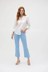 Joseph Ribkoff Stretch Flare Crop Jeans with Frayed Hem 252912 Sky Blue