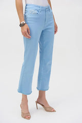 Joseph Ribkoff Stretch Flare Crop Jeans with Frayed Hem 252912 Sky Blue