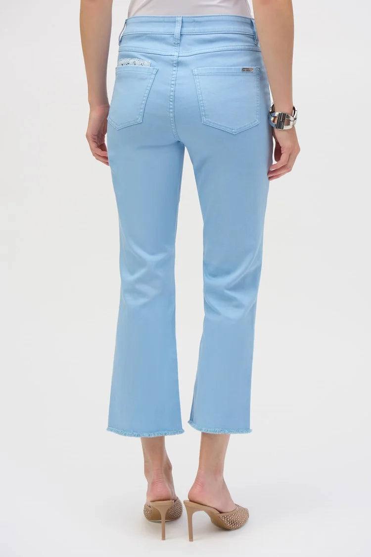 Joseph Ribkoff Stretch Flare Crop Jeans with Frayed Hem 252912 Sky Blue