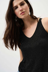 Joseph Ribkoff Metallic Knitted Camisole with Rhinestones  252915CO Black
