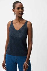 Joseph Ribkoff Metallic Knitted Camisole with Rhinestones 252915S26 Midnight Blue
