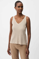 Joseph Ribkoff Metallic Knitted Camisole with Rhinestones  252915CO Champagne