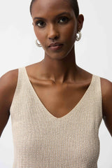 Joseph Ribkoff Metallic Knitted Camisole with Rhinestones  252915CO Champagne