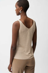 Joseph Ribkoff Metallic Knitted Camisole with Rhinestones  252915CO Champagne