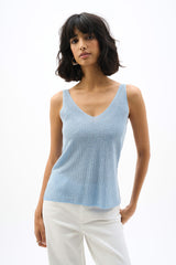 Joseph Ribkoff Metallic Knitted Camisole with Rhinestones 252915S26 Sky Blue