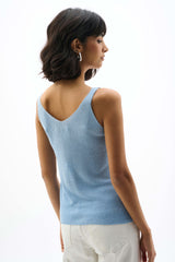 Joseph Ribkoff Metallic Knitted Camisole with Rhinestones 252915S26 Sky Blue