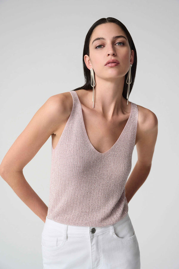 Joseph Ribkoff Metallic Knitted Camisole with Rhinestones 252915S26 Petal Pink