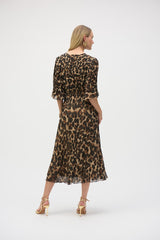 Joseph Ribkoff Chiffon Animal Print Fit and Flare Dress 252935 Beige/Black