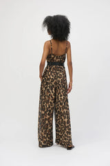 Joseph Ribkoff Chiffon Animal Print Wide Leg Jumpsuit 252936 Beige/Black